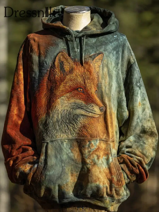 Herren Fox Art Print Casual Hoodie als bild / S
