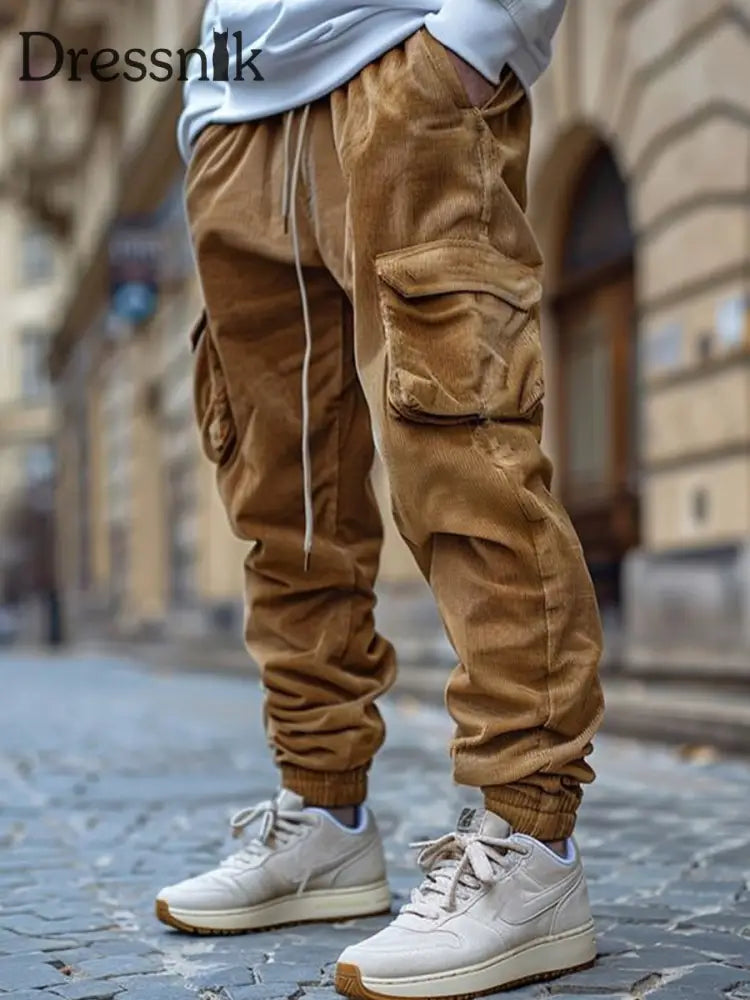 Herren Freizeit Hosen Aus Baumwolle Mit Mehreren Taschen Amerikanische Outdoor-Overalls Khaki / S