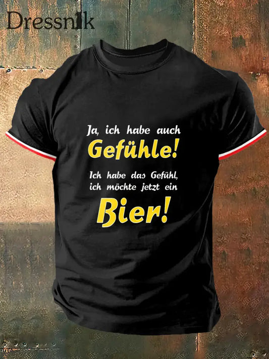 Herren Gefuhle Bier Print Vintage Mode Kurzarm T-Shirt Schwarz / S