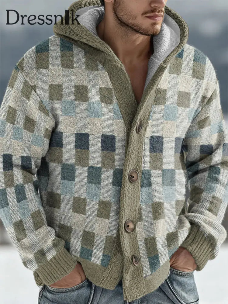 Herren Geometrische Kunst Kapuzen strickjacke als bild / S