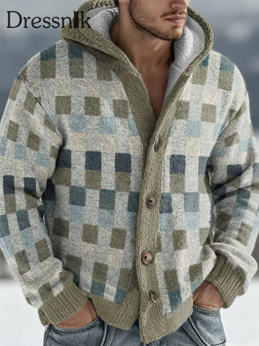 Herren Geometrische Kunst Kapuzen strickjacke als bild / S