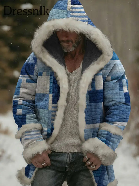 Herren Geometrische Kunst Kapuzen strickjacke blau / S