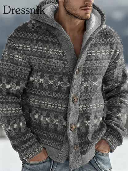 Herren Geometrische Kunst Kapuzen strickjacke Grau / S