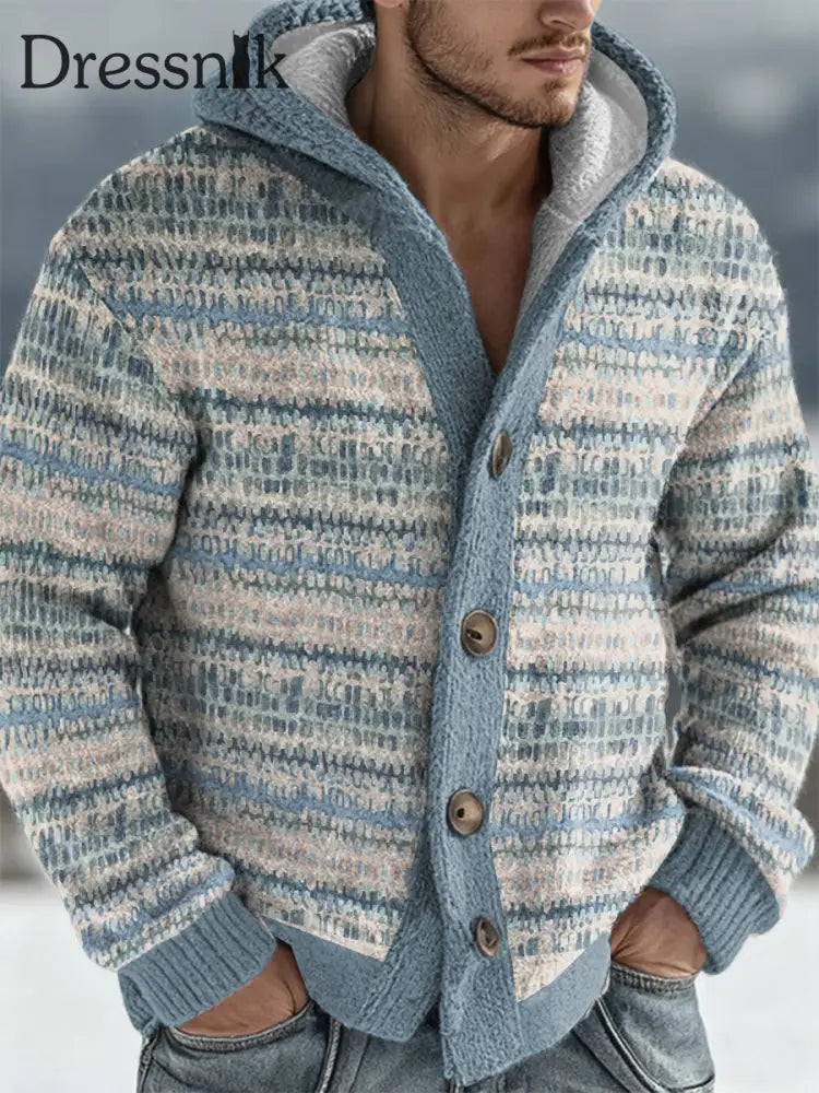 Herren Geometrische Kunst Kapuzen strickjacke hellblau / S