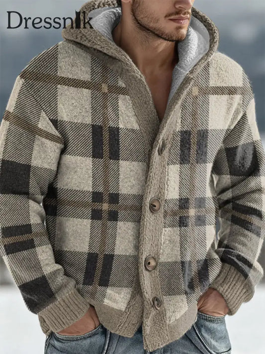 Herren Geometrische Kunst Kapuzen strickjacke heller Kaffee / S