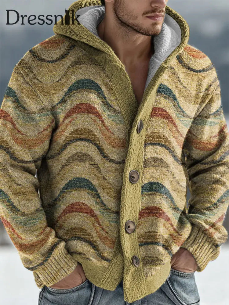 Herren Geometrische Kunst Kapuzen strickjacke Ingwer / S