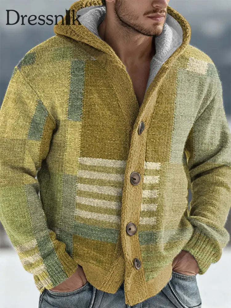 Herren Geometrische Kunst Kapuzen strickjacke Khaki / S