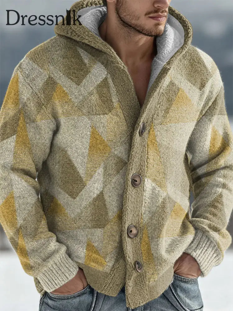 Herren Geometrische Kunst Kapuzen strickjacke Khaki / S