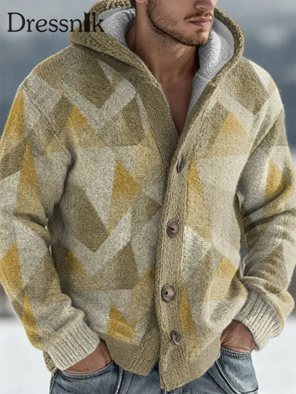 Herren Geometrische Kunst Kapuzen strickjacke Khaki / S