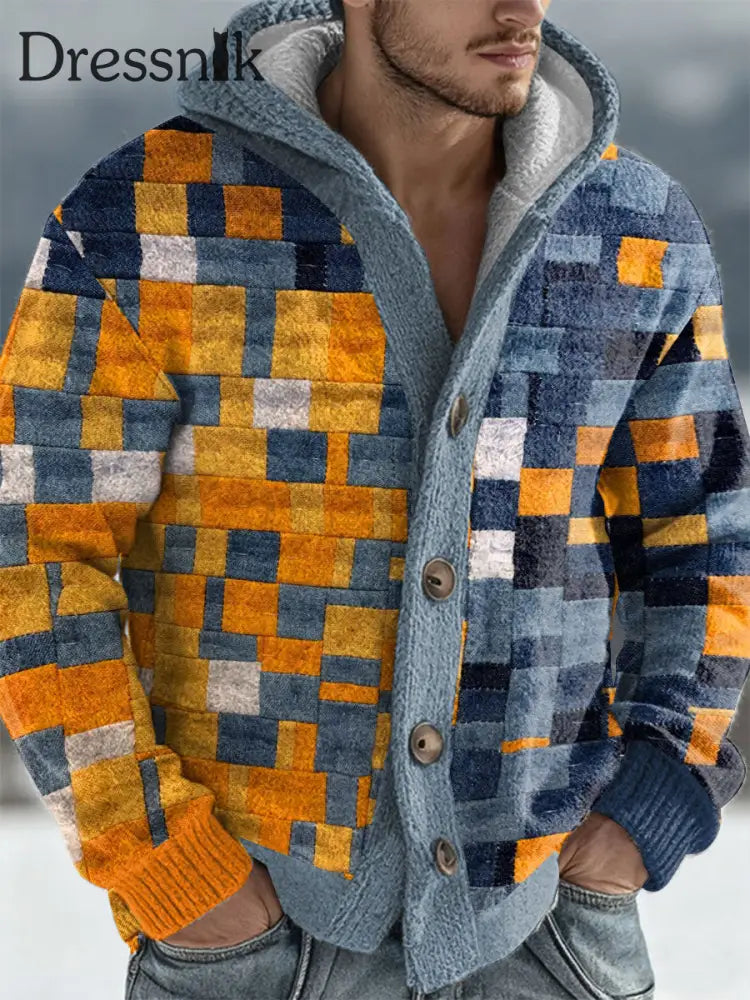 Herren Geometrische Kunst Kapuzen strickjacke Mischfarbe / S
