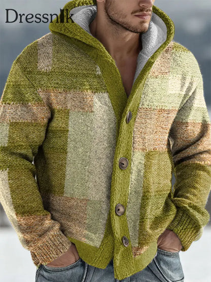 Herren Geometrische Kunst Kapuzen strickjacke Mischfarbe / S