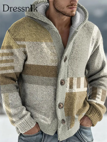 Herren Geometrische Kunst Kapuzen strickjacke Mischfarbe / S