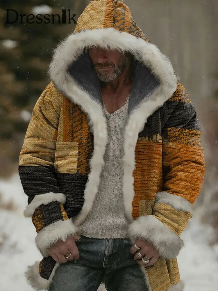 Herren Geometrische Kunst Kapuzen strickjacke Mischfarbe / S