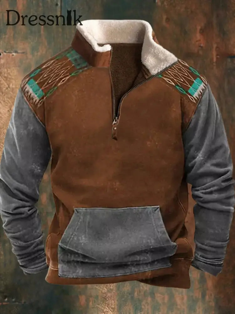 Herren Gestrickte Schulter linie Trim Print Pelz kragen Reiß verschluss Flush Outdoor Sweatshirt A / S