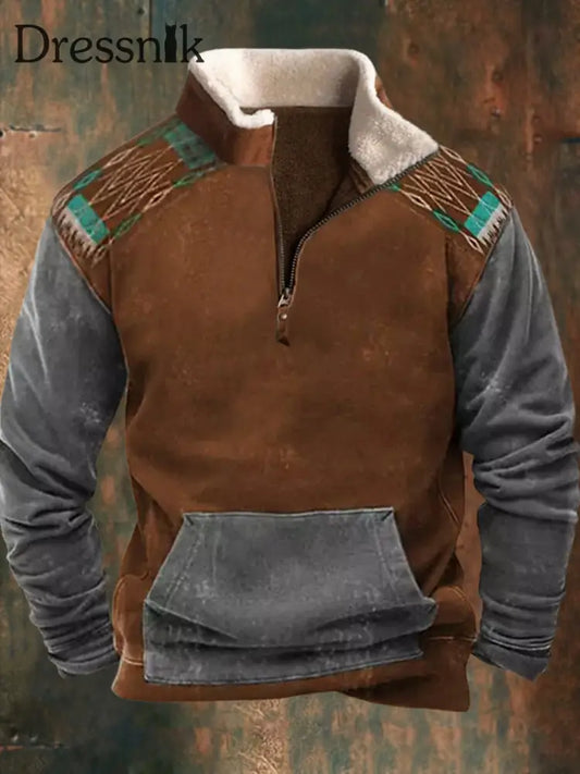 Herren Gestrickte Schulter linie Trim Print Pelz kragen Reiß verschluss Flush Outdoor Sweatshirt A / S