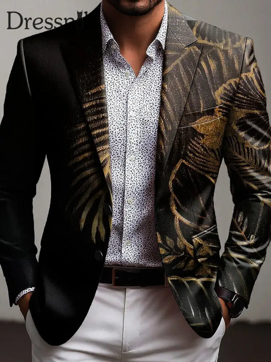 Herren-Gold-Botanischer Muster-Business-Anzug Schwarz / S