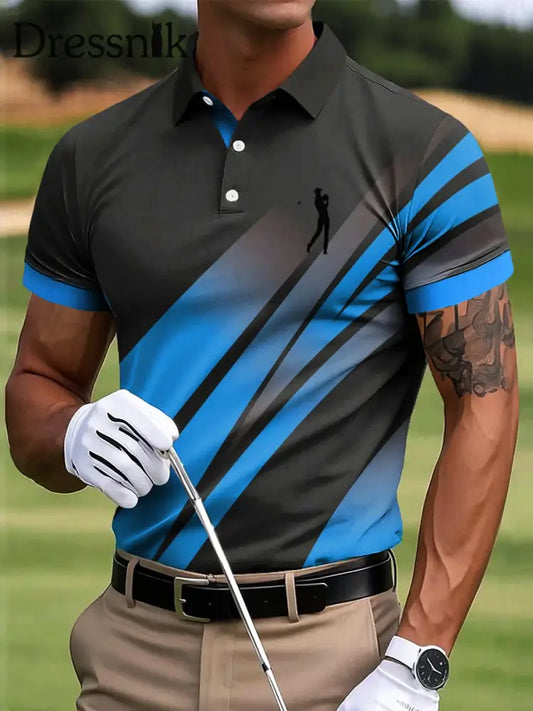 Herren Golf Abstrakt Bunte Linie Kunstdruck Casual Business Polo Shirt bunt / S