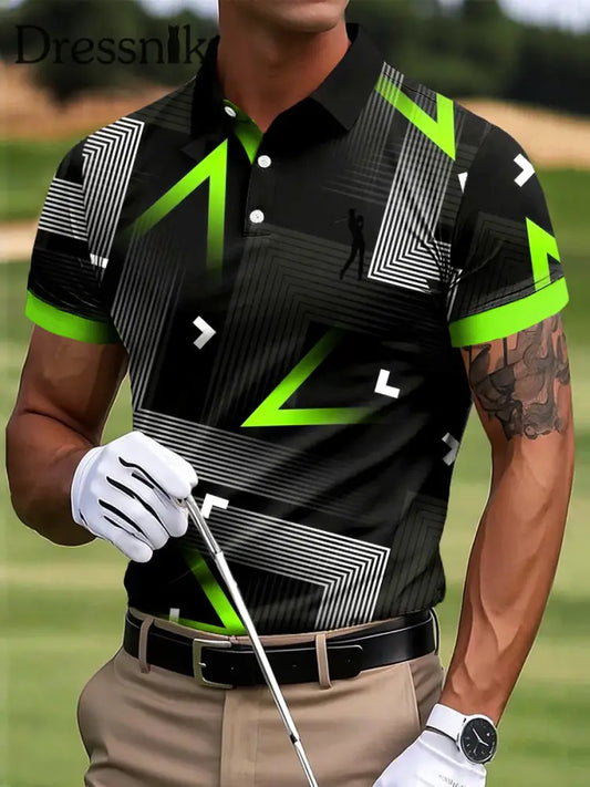 Herren Golf Abstrakt Geometrischer Kunstdruck Casual Business Polo Shirt bunt / S