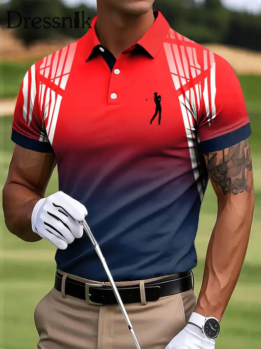 Herren Golf Abstrakt Gradient Line Kunstdruck Casual Business Polo Shirt bunt / S