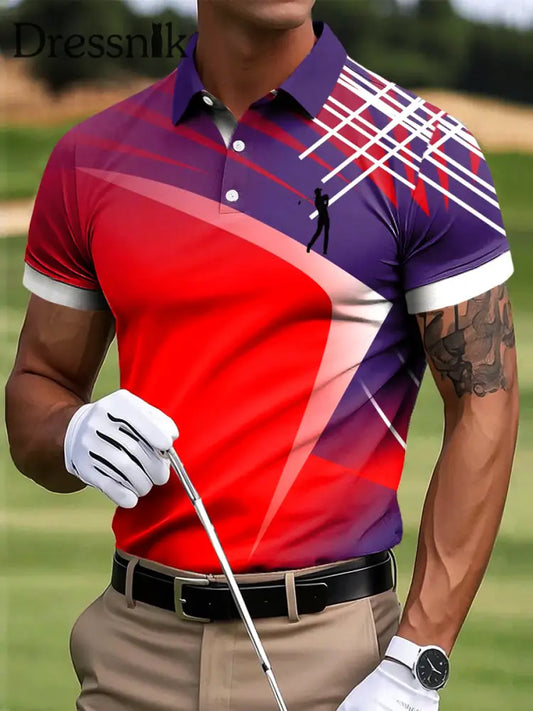Herren Golf Abstrakte Linie Kunstdruck Casual Business Polo Shirt bunt / S