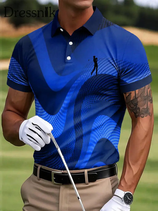 Herren Golf Abstrakte Welle Textur Kunstdruck Casual Business Polo Shirt bunt / S