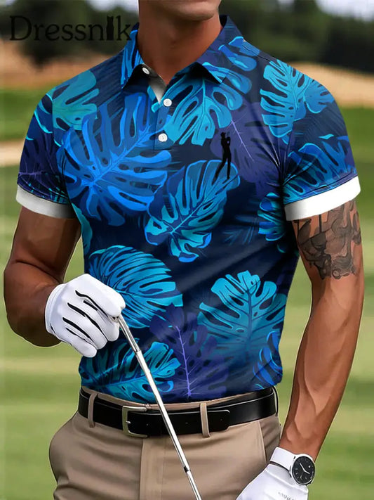 Herren-Golf-Abstraktes Palmblatt-Kunstdruck-lässiges Business-Polo-Shirt bunt / S
