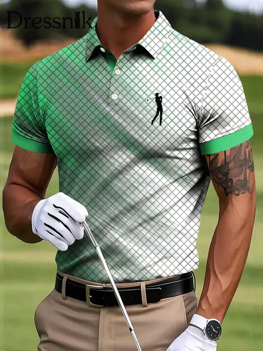 Herren Golf Retro kariertes buntes künstlerisches Design Casual Business Polo Shirt bunt / S