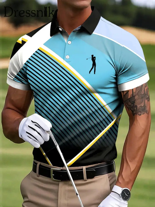 Herren Golf-Steigung unregelmäßige Linie Kunstdruck Casual Business-Polo-Shirt bunt / S
