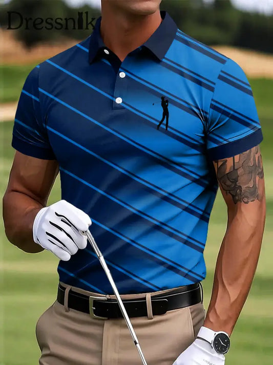 Herren-Golf-Streifen-Kunstdruck-lässiges Business-Polo-Shirt bunt / S