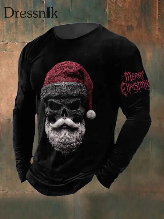 Herren Gothic Santa Claus Bedrucktes lang ärmel iges Rundhals-T-Shirt Schwarz / S