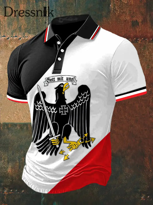 Herren Gott Mit Uns Adler Print Polo Hals Kurzarm T-Shirt mehrfarbig / S