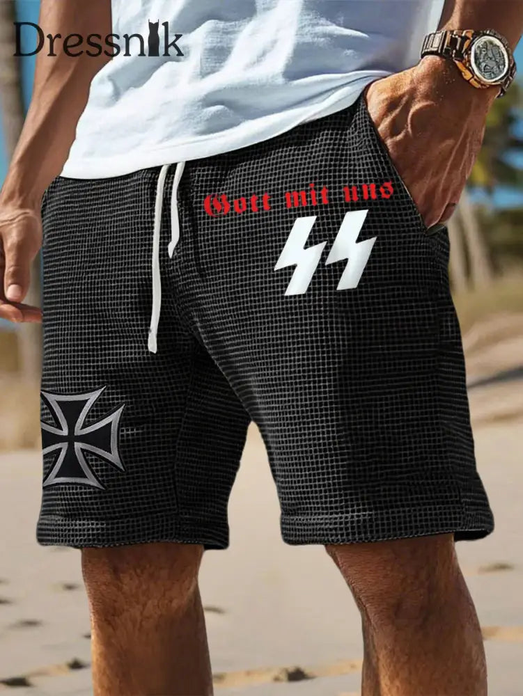 Herren Gott mit uns Bedruckte Waffel shorts Schwarz / S