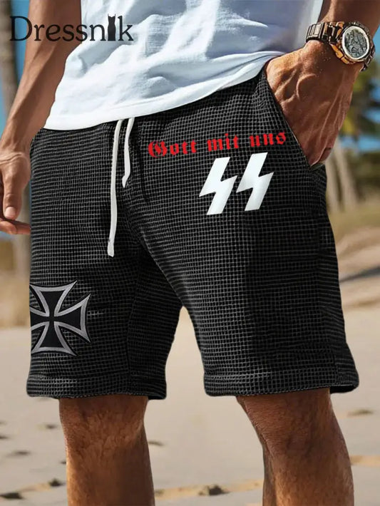 Herren Gott mit uns Bedruckte Waffel shorts Schwarz / S