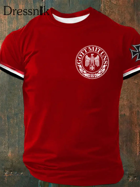 Herren Gott mit uns bedrucktes Kurzarm-T-Shirt Rot / S