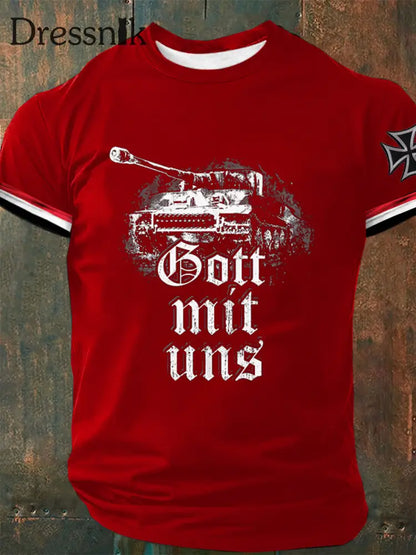 Herren Gott mit uns bedrucktes Kurzarm-T-Shirt Rot / S