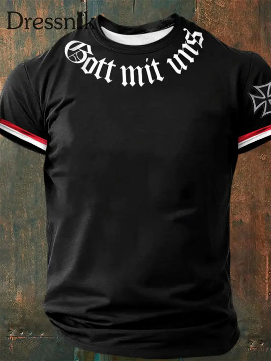Herren Gott mit uns bedrucktes Kurzarm-T-Shirt Schwarz / S