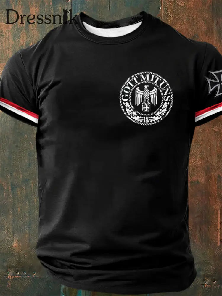 Herren Gott mit uns bedrucktes Kurzarm-T-Shirt Schwarz / S