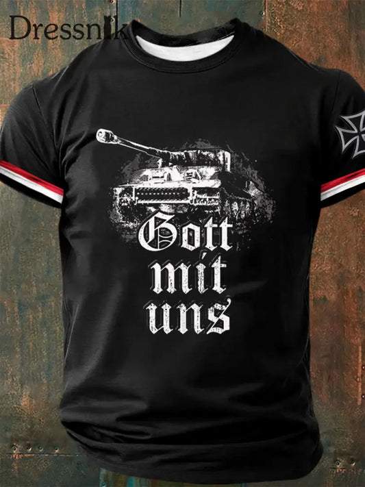 Herren Gott mit uns bedrucktes Kurzarm-T-Shirt Schwarz / S