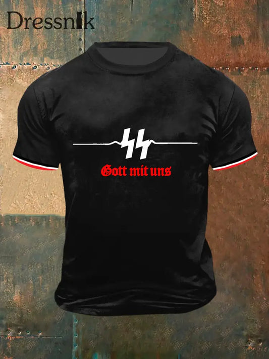 Herren Gott Mit Uns Print Vintage Mode Kurzarm T-Shirt Schwarz / S