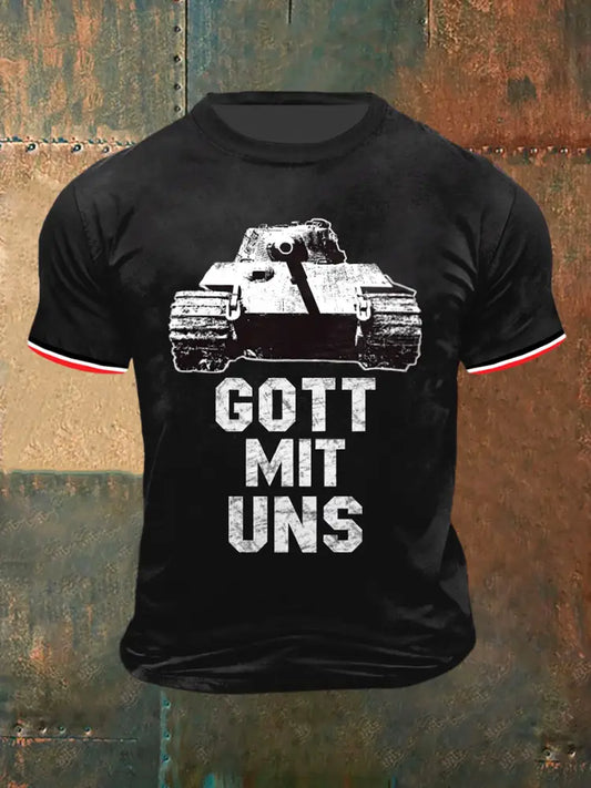 Herren Gott Mit Uns Print Vintage Mode Kurzarm T-Shirt Schwarz / S