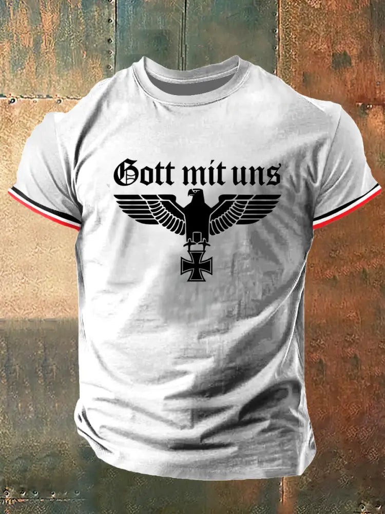 Herren Gott Mit Uns Print Vintage Mode Kurzarm T-Shirt Weiß / S