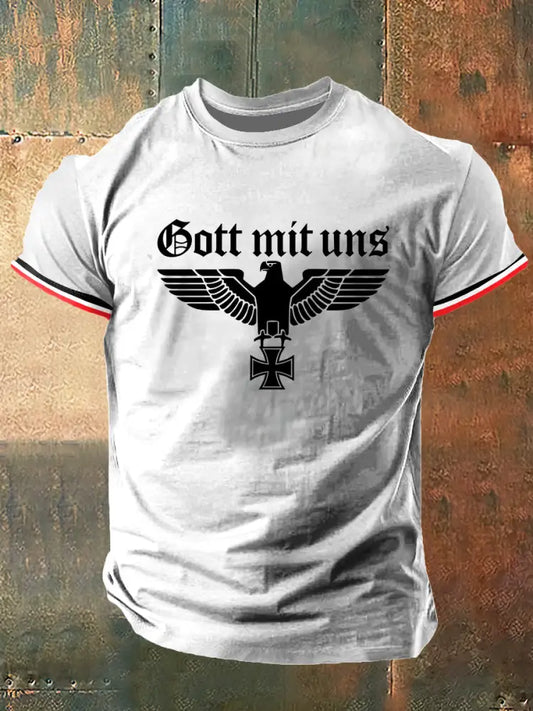Herren Gott Mit Uns Print Vintage Mode Kurzarm T-Shirt Weiß / S