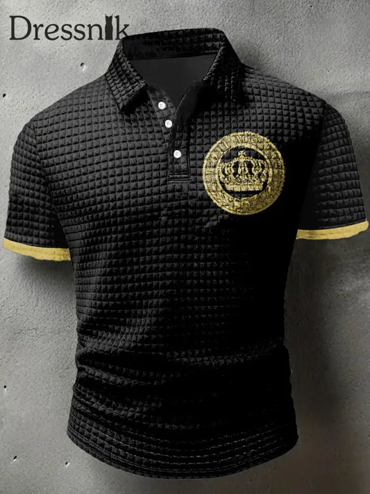 Herren Gott Mit Uns Print Waffel Polo Hals Kurzarm T-Shirt Schwarz / S