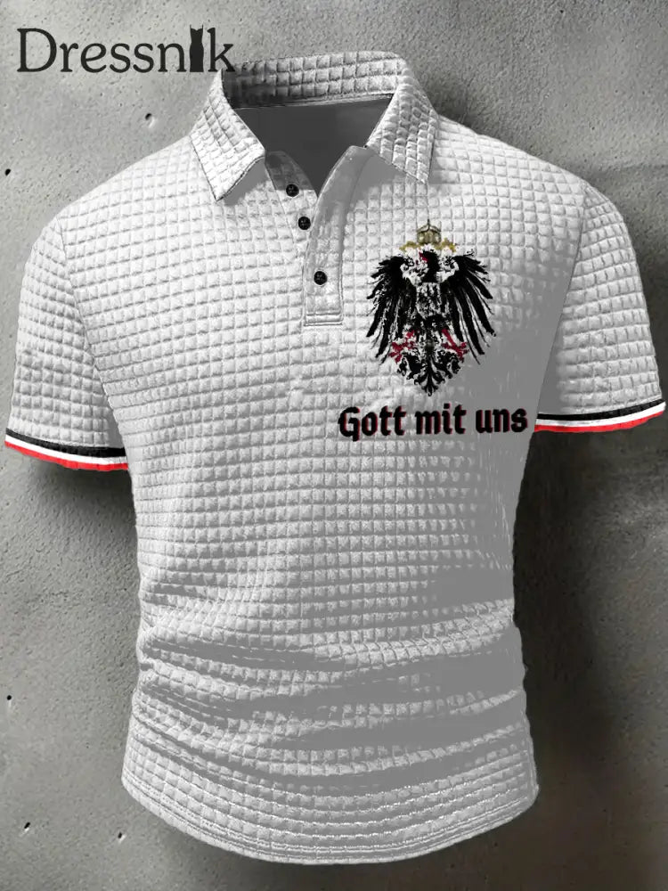 Herren Gott Mit Uns Print Waffel Polo Hals Kurzarm T-Shirt Weiß / S