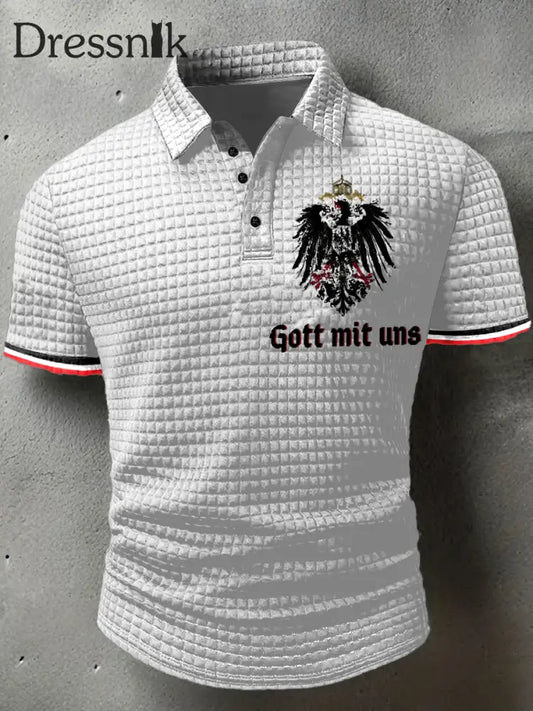 Herren Gott Mit Uns Print Waffel Polo Hals Kurzarm T-Shirt Weiß / S