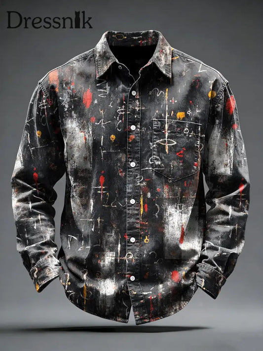 Herren Graffiti Text Print Schwarz Freizeit hemd Schwarz / S