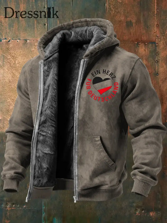 Herren graue Kapuzen jacke mit Fleece-Auskleidung ’Ein Herz für Deutschland’ mehrfarbig / S