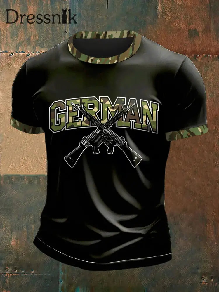 Herren Gun Camo Print Patchwork Freizeit T-Shirt Schwarz / S