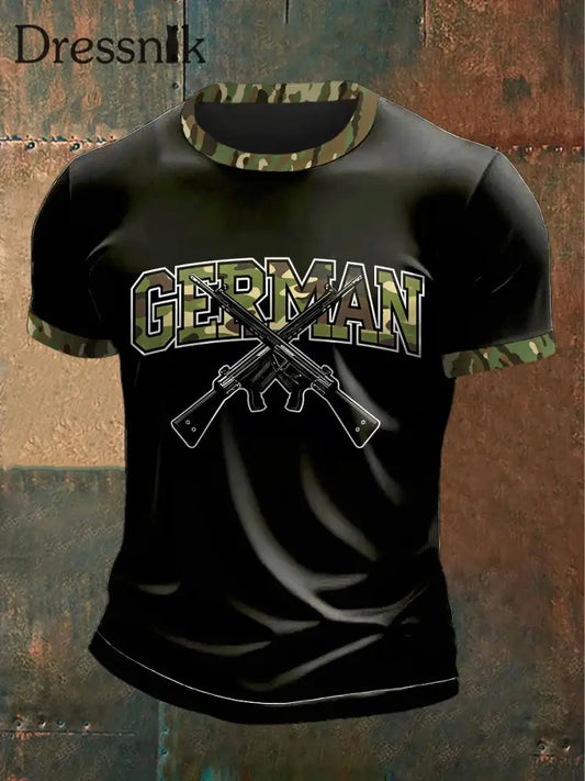 Herren Gun Camo Print Patchwork Freizeit T-Shirt Schwarz / S