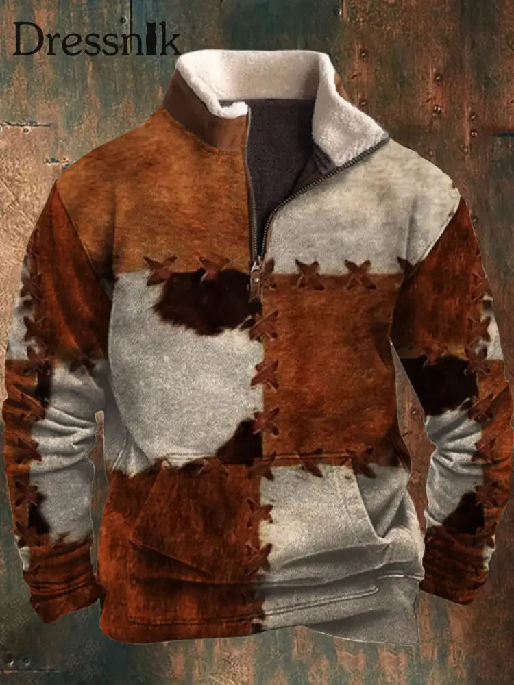 Herren-Haarband mit westlichem Tier 3D-Druck Pelzkragen Reiß verschluss Outdoor-Sweatshirt A / S